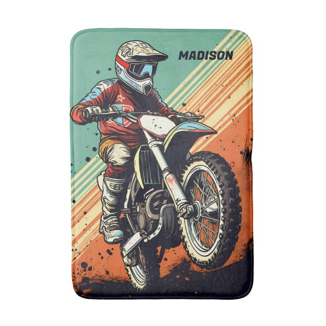 Tapis De Bain Motocross de nom personnalisé (Devant (Vertical))