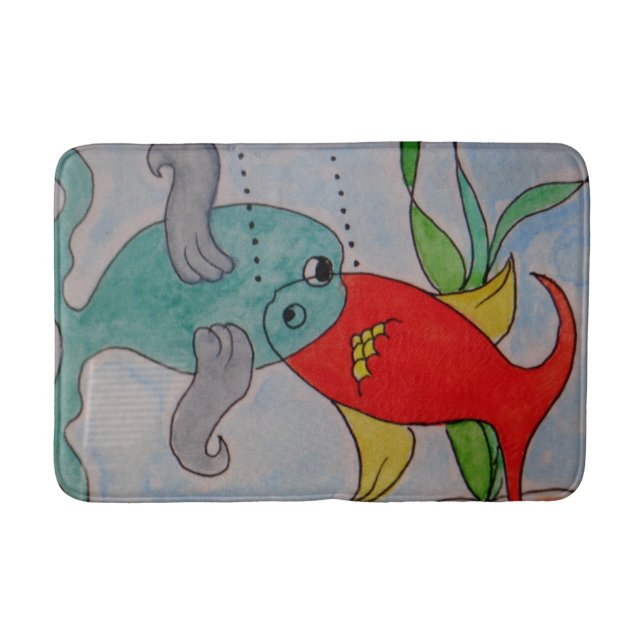 Tapis de bain moyen fait sur commande w/fish (Devant)