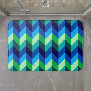 Tapis de bain moyen ombré chevrons bleu vert