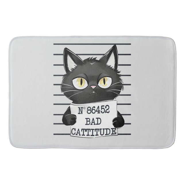 Tapis De Bain Mugshot de chat noir drôle et mignon (Devant)