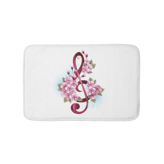 Tapis De Bain Musical treble clef notes with sakura flowers (Devant)