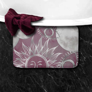 Tapis De Bain Mystique solaire Rose Argent Lune Étoiles Soleil