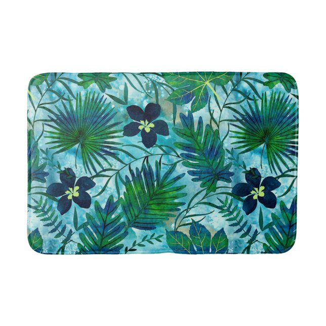 Tapis De Bain Nalani Hawaiian Tropical Garden Turquoise (Devant)