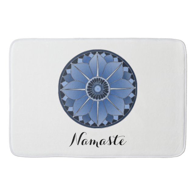 Tapis De Bain NAMASTE Fleur Bleue Spirituelle Lotus Mandala (Devant)