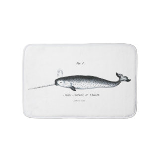 Tapis De Bain narval nautique vintage licorne baleine hipster