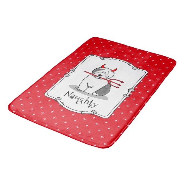 Tapis De Bain Naughty Devil Old English Sheepdog (Gris 1) (Angle)