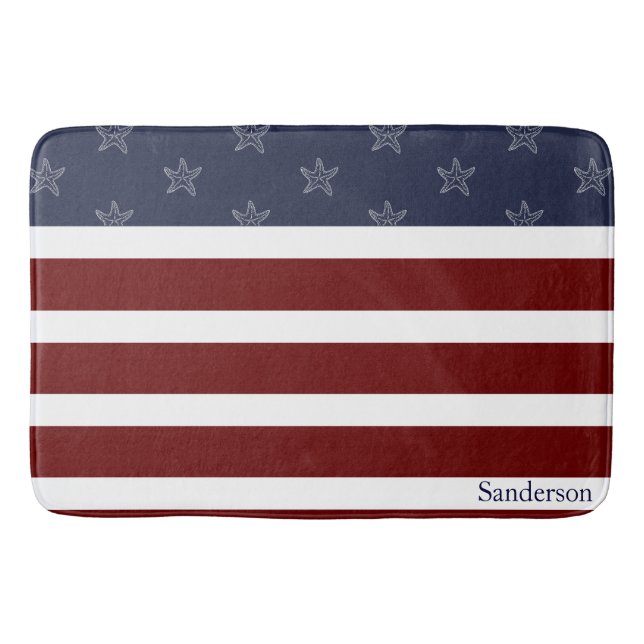 Tapis De Bain Nautical American Flag Red White Blue Starfish tap (Devant)
