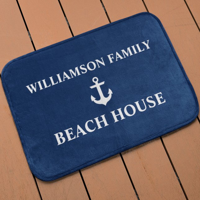Tapis De Bain Nautical Beach House Nom de famille Ancre Marine B (Customize to change text style or background color.)