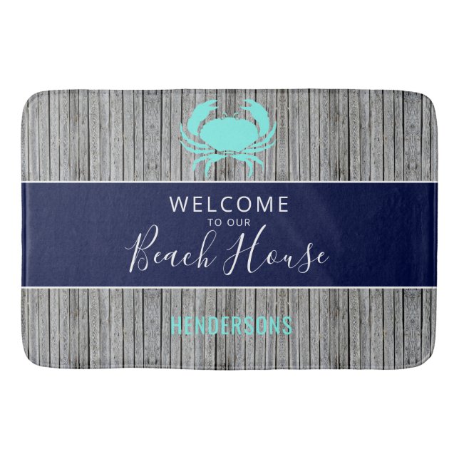 Tapis De Bain Nautical Beach House Rustique Bois Famille Monogra (Devant)