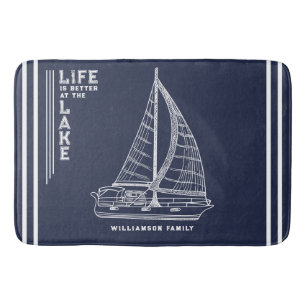 Tapis De Bain Nautical Lake House Nom de famille Marine Blue