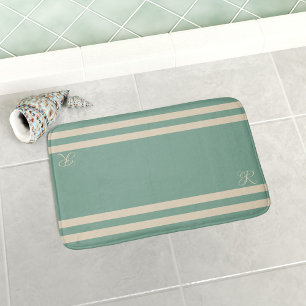 Tapis de bain nautique rayé Turquoise et Crème
