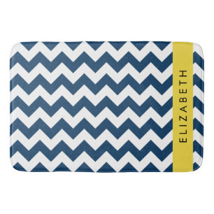 Tapis De Bain Navy Blue Zigzag, Navy Blue Chevron, Votre nom
