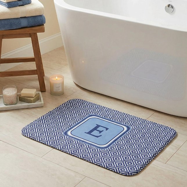 Tapis De Bain Navy Geometric Chevron Monogram Design (Créateur téléchargé)