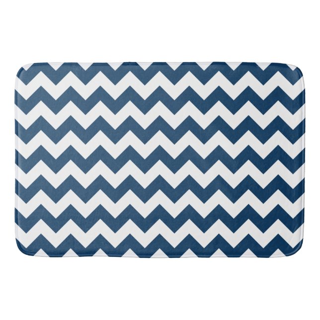 Tapis De Bain Navy Zigzag, Navy Chevron, Motif géométrique (Devant)