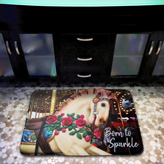 Tapis De Bain Né à Sparkle Carousel Horse Red Roses Photo (Créateur téléchargé)