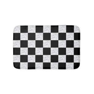 Tapis De Bain Neo Deco Noir et Damier Marbre Faux Blanc