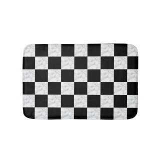 Tapis De Bain Neo Deco Noir et Damier Marbre Faux Blanc