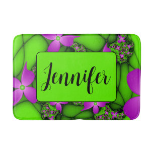 Tapis De Bain Neon Abstrait moderne rose vert Art Fleurs Nom