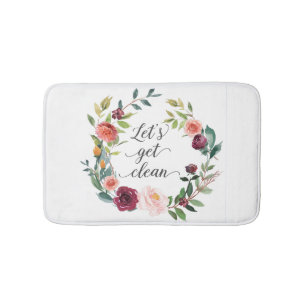Tapis De Bain Nettoyons la typographie Floral Wreath No1