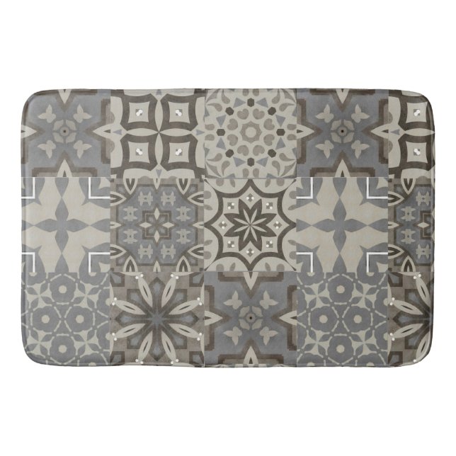 Tapis De Bain Neutre, beige, gris, tuiles marocaines (Devant)