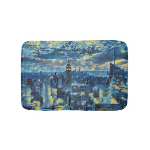 Tapis De Bain New York City Skyline Van Gogh Starry Night Art