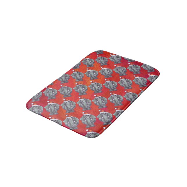 Tapis De Bain Noël des éléphants en rouge (Angle)