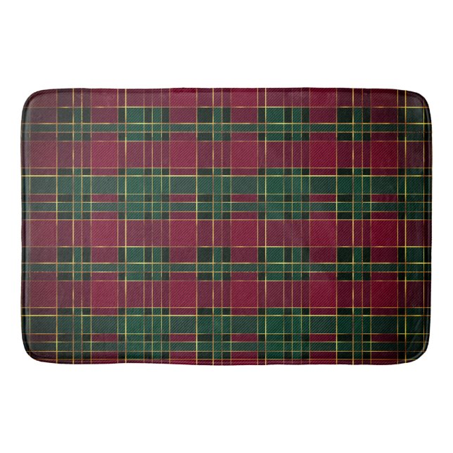 Tapis De Bain Noël d'hiver Rouge & Vert Tartan & Or (Devant)