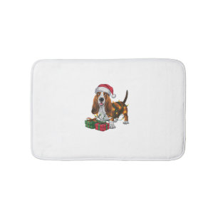 Tapis De Bain Noël Éclairage Santa Hat Basset Hound Chien Noël