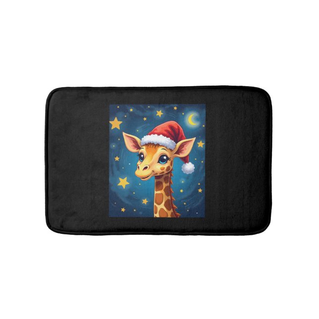 Tapis De Bain Noël Giraffe Santa Hat Starry Nuit Fête L (Devant)