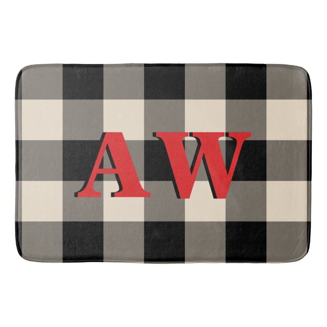 Tapis De Bain Noël Monogramme rouge noir ivoire En vichy (Devant)