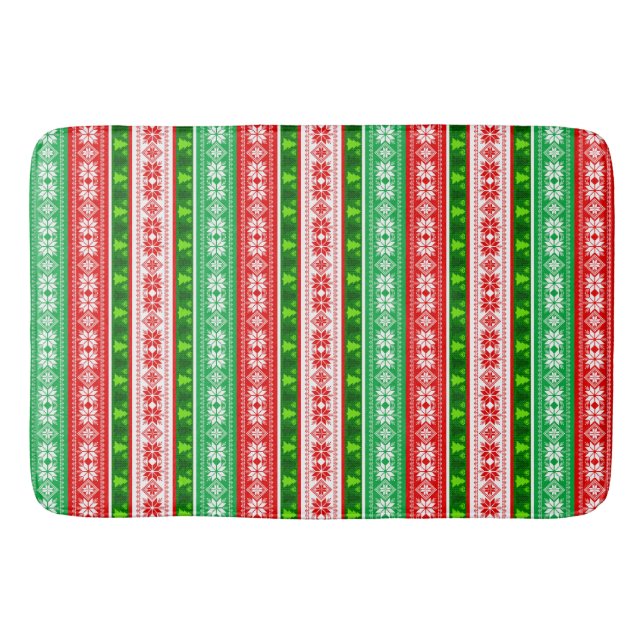 TAPIS DE BAIN NOËL ORNAMENTS DESIGN ROUGE BLANC VERT (Devant)