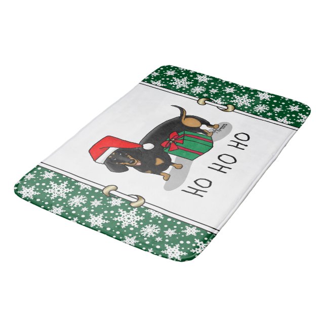 Tapis De Bain Noël Père Noël Dachshund (S noir & tan) mignonne (Angle)