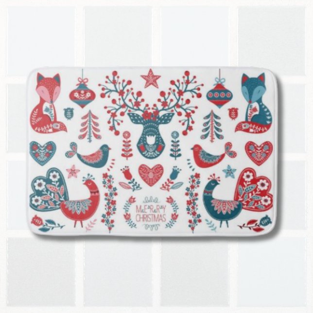 Tapis De Bain Noël Rouge et Marine Art populaire scandinave (Créateur téléchargé)