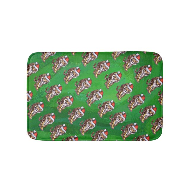 Tapis De Bain Noël Tigre Sur Vert (Devant)