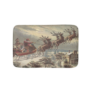 Tapis De Bain Noël vintage, Père Noël victorien à Sleigh