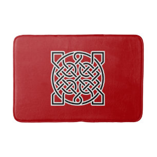 Tapis De Bain Noeud de marin celtique, rouge profond, noir et bl