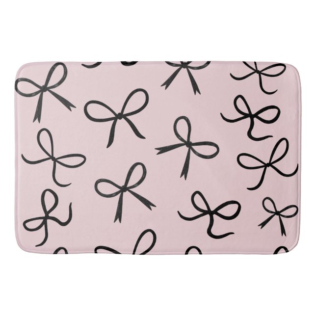Tapis De Bain Nœuds Noirs Mignons Tendances Rose (Devant)