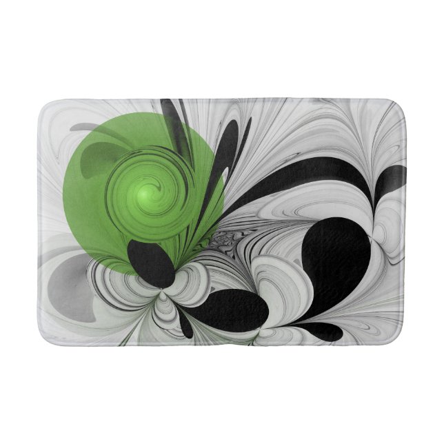 Tapis De Bain Noir Abstrait et blanc avec art fractal vert (Devant)