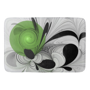 Tapis De Bain Noir Abstrait et blanc avec art fractal vert