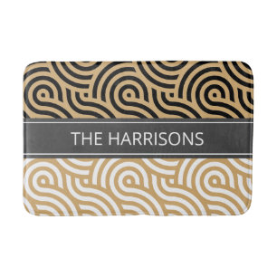 Tapis De Bain Noir & Blanc Golden Sea Ocean Waves Motif