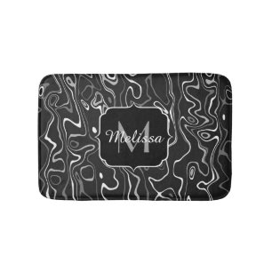 Tapis De Bain Noir blanc gris damas tourbillons abstraits Monogr