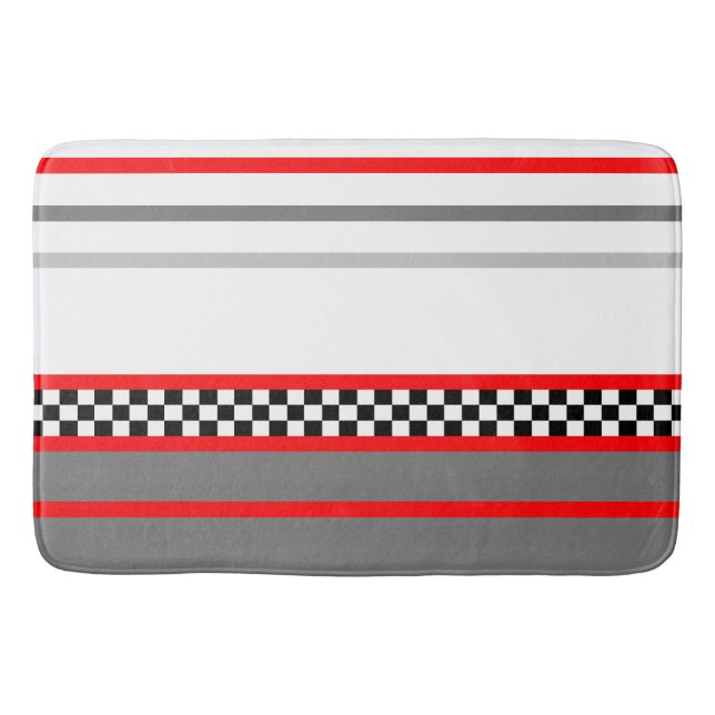 Tapis De Bain Noir Blanc Rouge Et Gris Thème De Course (Devant)