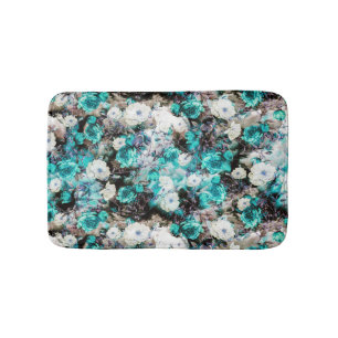 Tapis De Bain Noir blanc turquoise de turquoise florale
