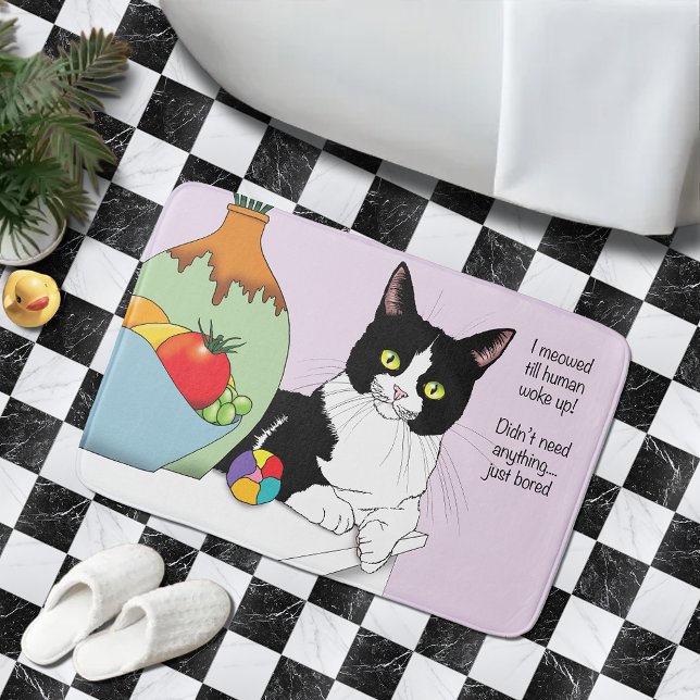 Tapis De Bain Noir Blanc Tuxedo Funny Chat (Créateur téléchargé)