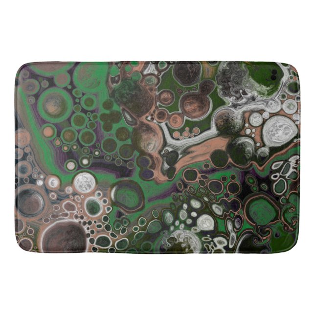 Tapis De Bain Noir, Brown, blanc et vert Fluide Art (Devant)