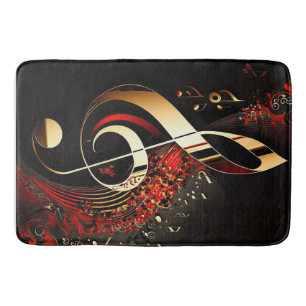 Tapis De Bain Noir Chic Red et or Treble Clef Note