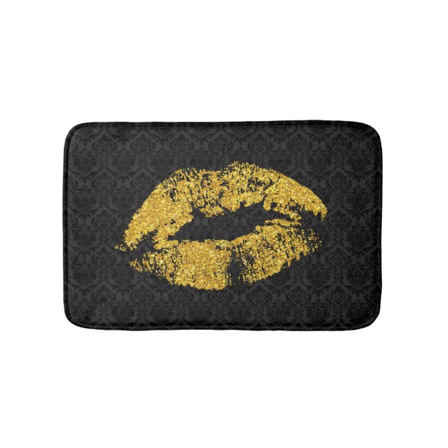 Tapis De Bain Noir Damask & Gold Lips (Devant)