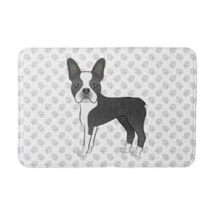 Tapis De Bain Noir Et Blanc Boston Terrier Cartoon Chien & Pâtes