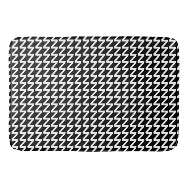 Tapis De Bain Noir et blanc Vagues pointues modernes (Devant)