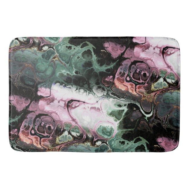 Tapis De Bain Noir, rose et gris-vert marbre de teinture abstrai (Devant)